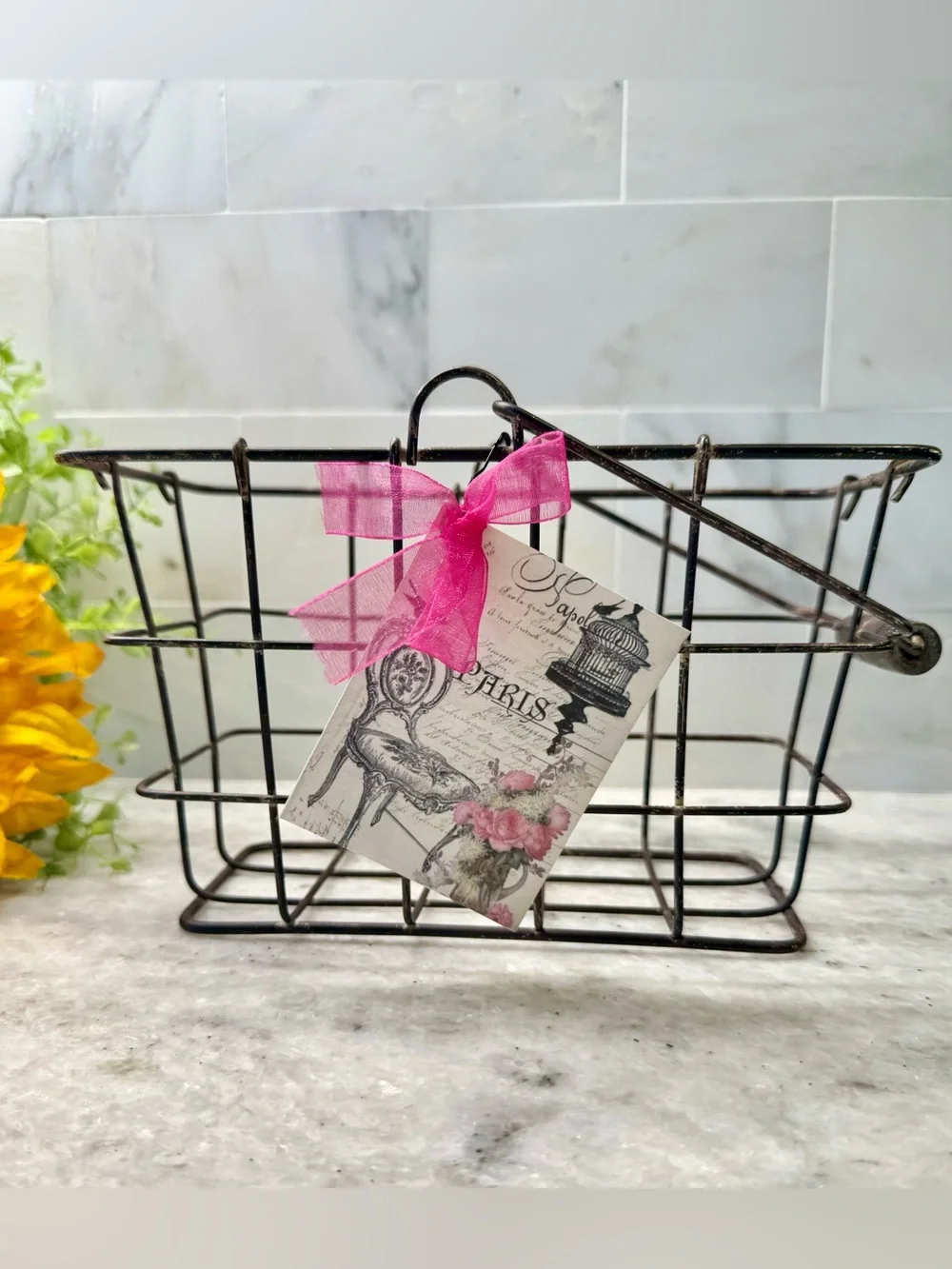 New Rustic Distressed Brown Metal Basket Organizer Holder Decor 8” x 5” x 4.75”